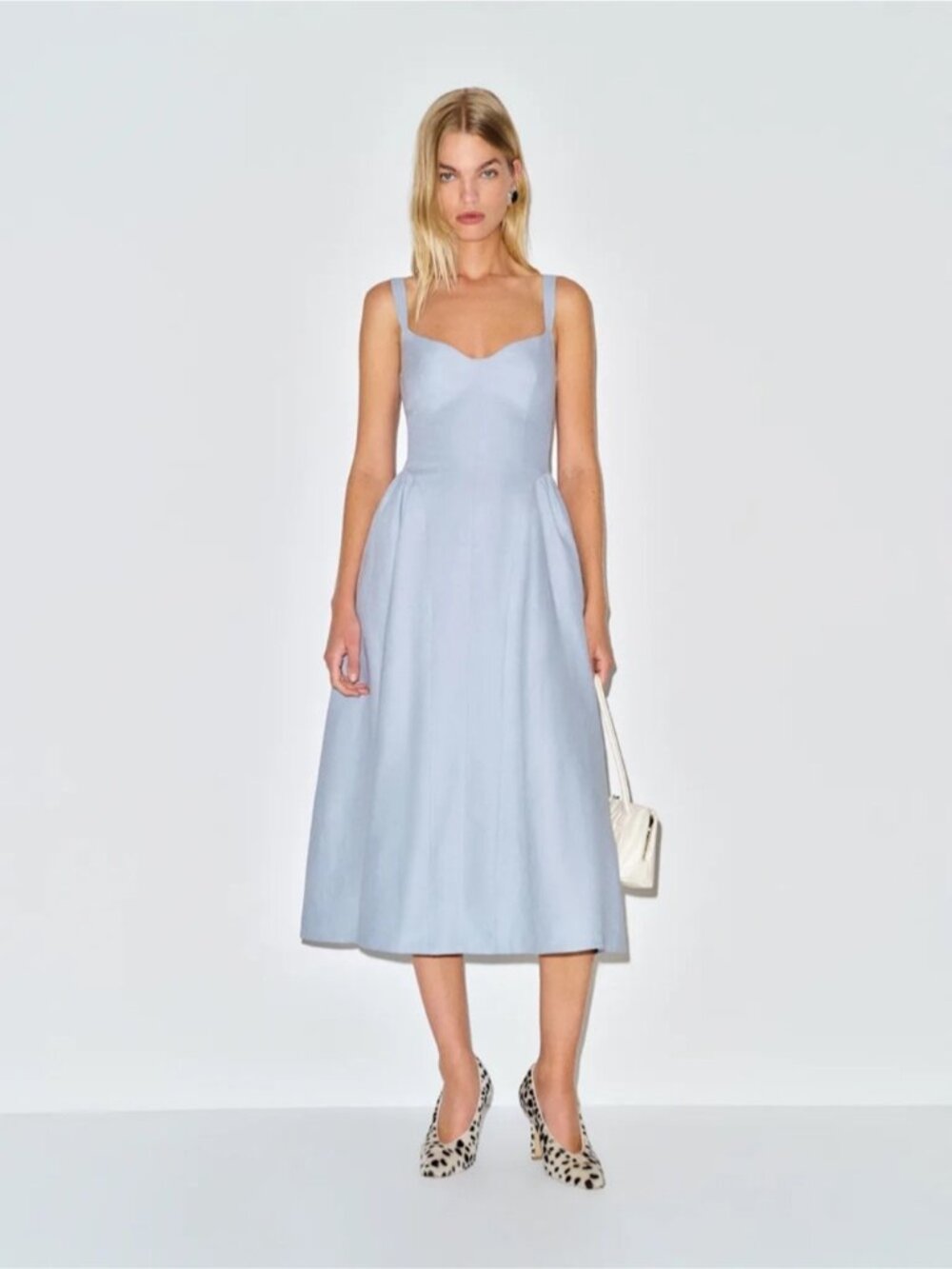 NEW Reformation Birdie Linen Sleeveless Midi Dress Cloud Blue US 0 UK 4